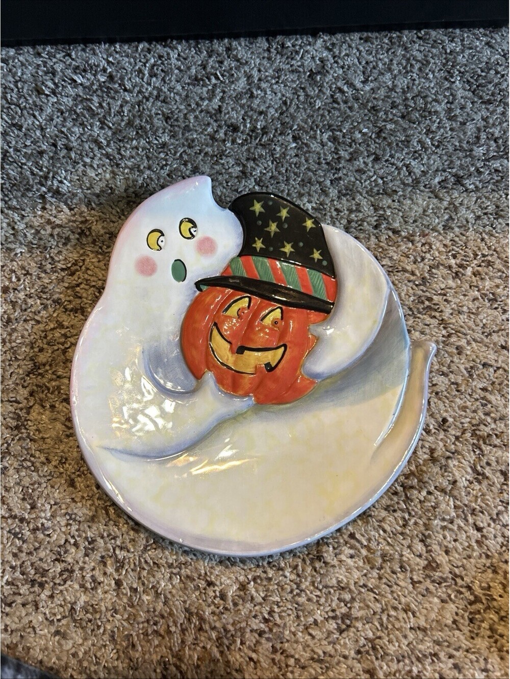 Ceramic Ghost And Pumpkin Halloween Plate